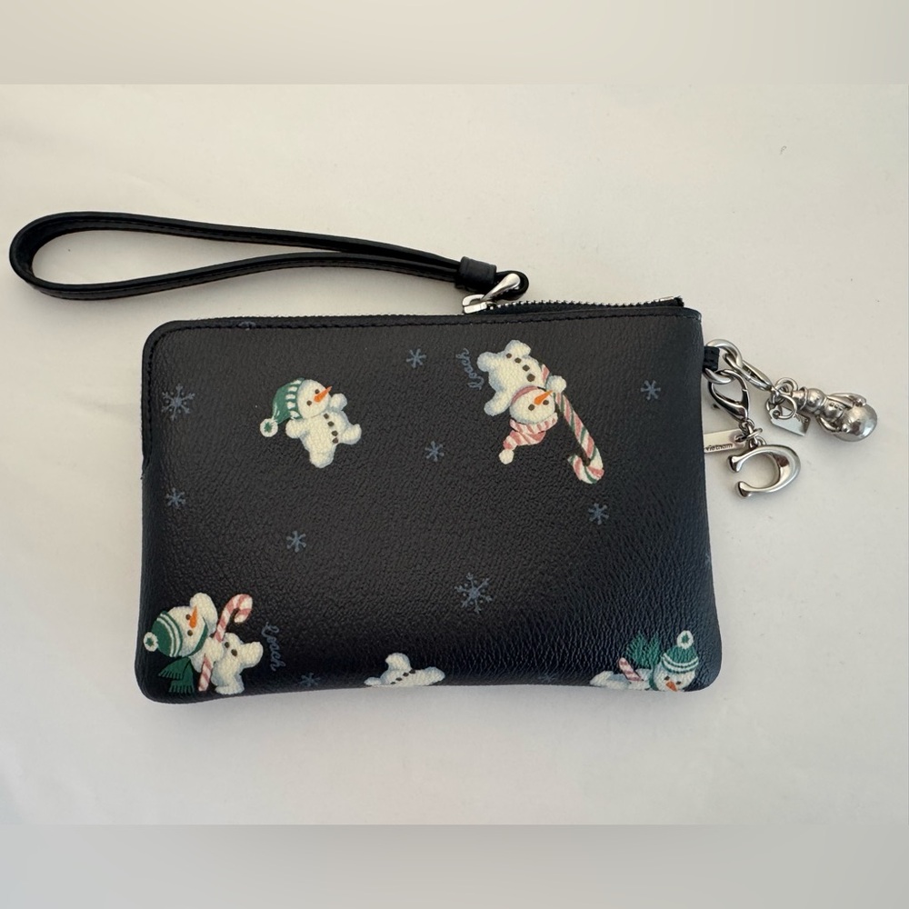 Coach Navy Corner Zip Wristlet with Snowman Design - Picture 2 of 3